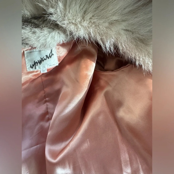 Vintage Rabbit Fur Coat with front hook closure pink satin lining size large - Picture 14 of 16